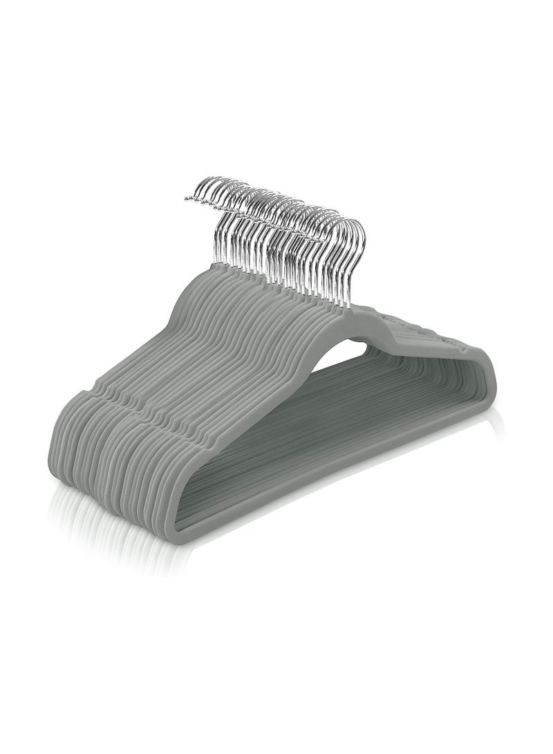 100 Pieces Velvet Hangers With Notches On The Shoulders Square With Hook Silver 45Cm 0.5Cm Thickness 70g  - Image 1