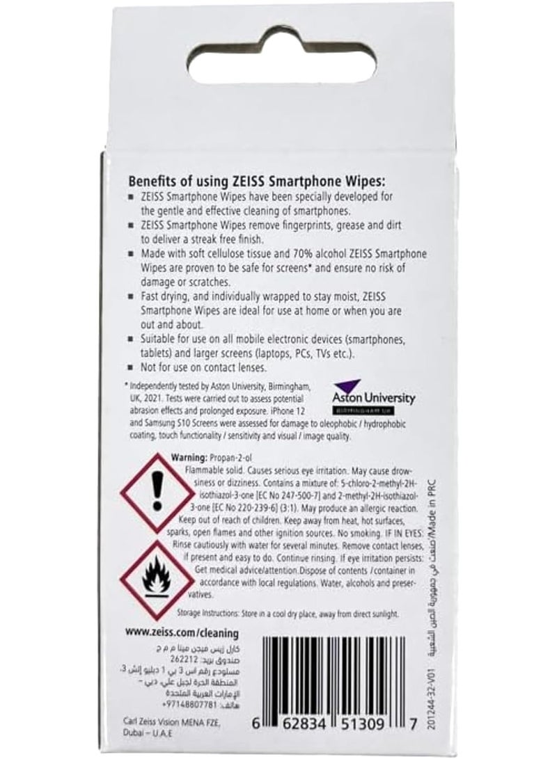 ZEISS Smartphone Cleaning 30 Moist Wipes - Quick Drying Formula - Removes Bacteria, Fingerprints, Dirt, Dust & Grease - Each Cloth Individually Packed - Image 2