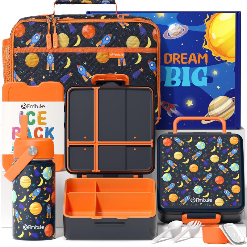 Fimibuke Kids Bento Lunch Box with 4 Compartments Insulated lunch Bag Stainless Steel Insulated Water Bottle Ice Pack  Utensils Set Birthday Gifts for Ages 312 Back to School Toddler Girls Boys