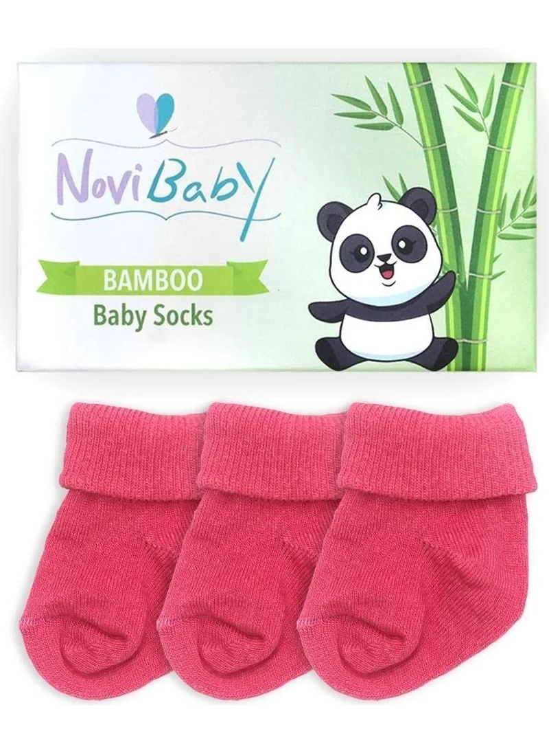 Novibaby 3-Piece Bamboo Newborn Baby Socks Candy Pink