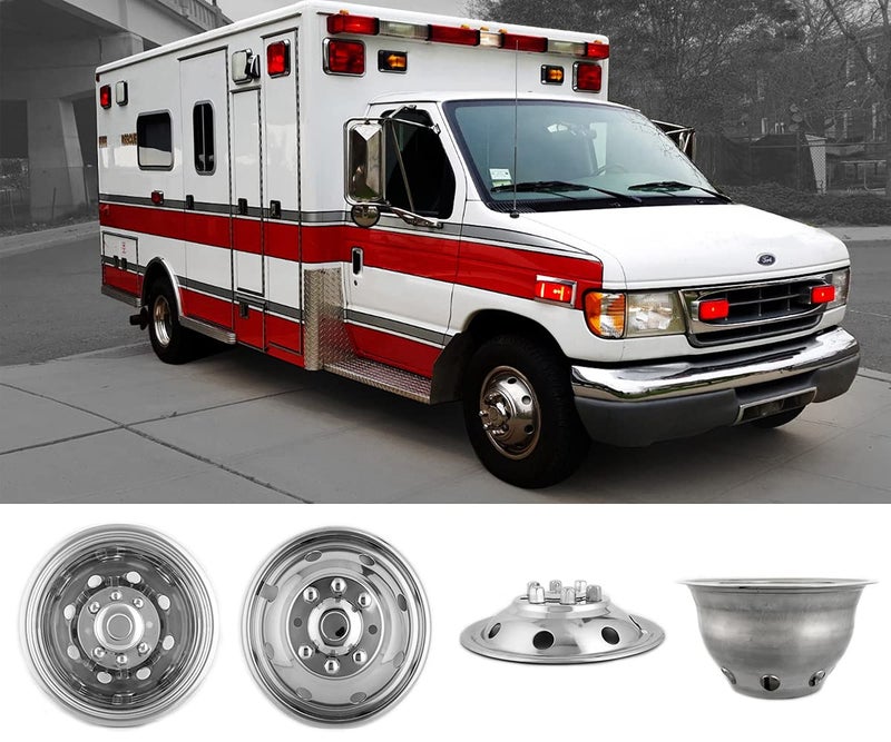 Kucaruce 4pcs 16 Polished Stainless Steel Dually Wheel Simulator8 Lug Hubcaps 8 Hand Hole Bolt On Wheel Cover fit for 19741998 Ford F35019922021 E350E45019741999 Dodge Ram 3500