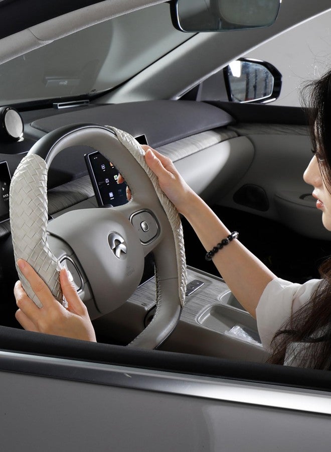 PartsTo Quick Install Braided Pattern Nappa Leather Steering Wheel Grips,Woven Texture Car Steering Wheel Cover,for Women,for 14 to 15.5 inches Sedan Coupe SUV - Image 2