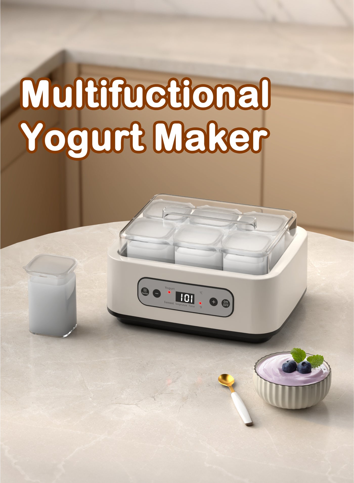 WALALLA 1.5L Large Capacity Probiotic Yogurt Maker, Adjustable Constant Temperature Yogurt Machine with 6 Cups and 1 Stainless Steel Container, Versatile Healthy Yogurt Maker for Home Use