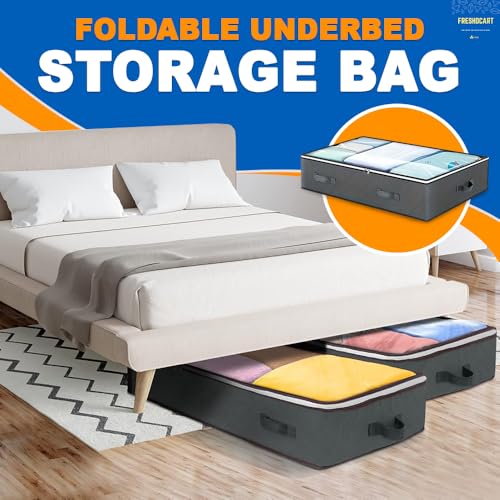 FreshDcart Non-Woven Under Bed Storage Box Large Capacity Clothes Organizer with Reinforced Handles, Foldable Ideal for Bedding, Blankets, Clothes, Toys (Large ), 100X37.7X11 Cm, Black - Image 2