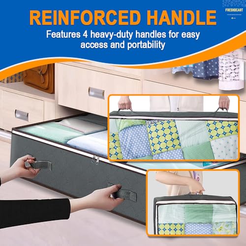 FreshDcart Non-Woven Under Bed Storage Box Large Capacity Clothes Organizer with Reinforced Handles, Foldable Ideal for Bedding, Blankets, Clothes, Toys (Large ), 100X37.7X11 Cm, Black - Image 4