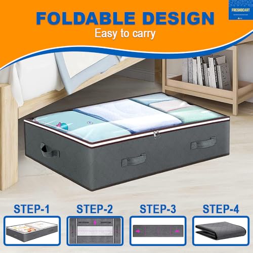 FreshDcart Non-Woven Under Bed Storage Box Large Capacity Clothes Organizer with Reinforced Handles, Foldable Ideal for Bedding, Blankets, Clothes, Toys (Large ), 100X37.7X11 Cm, Black - Image 5