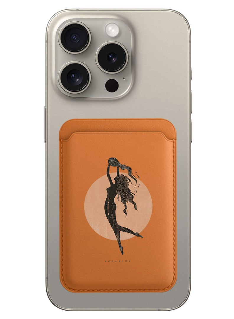 Theodor Magnetic Wallet, Compatible with MagSafe Wallet, for iPhone Wallet, for iPhone 16/15/14/13/12 Series, Not for iPhone 13/12 mini, 3 Card Holder, Vegan Leather, Brown - Aquarius - Image 1