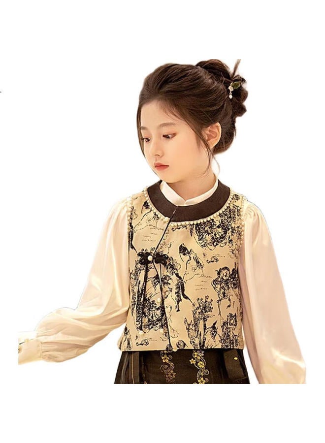 ROMON Luomeng Ma Face Skirt Chinese Style Spring And Summer Hanfu Girls' Outfit Performance Costume Jin Yu Zhi Jin Ma Face Skirt Three-Piece Set 140 - Image 3