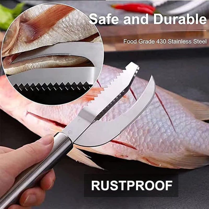 PACK-2PCS Stainless Steel 3 in 1 Fish Maw Knife, Scaler Remover with Sawtooth Easily Remove Fish Scales-Cleaning Brush Scraper Kitchen Tool (Non-Slip Handle- Food Grade -Designed) - Image 3