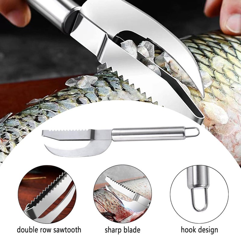 PACK-2PCS Stainless Steel 3 in 1 Fish Maw Knife, Scaler Remover with Sawtooth Easily Remove Fish Scales-Cleaning Brush Scraper Kitchen Tool (Non-Slip Handle- Food Grade -Designed) - Image 2