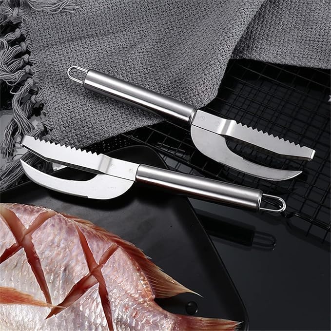 PACK-2PCS Stainless Steel 3 in 1 Fish Maw Knife, Scaler Remover with Sawtooth Easily Remove Fish Scales-Cleaning Brush Scraper Kitchen Tool (Non-Slip Handle- Food Grade -Designed) - Image 1