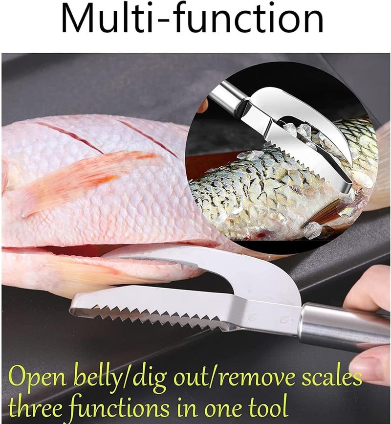 PACK-2PCS Stainless Steel 3 in 1 Fish Maw Knife, Scaler Remover with Sawtooth Easily Remove Fish Scales-Cleaning Brush Scraper Kitchen Tool (Non-Slip Handle- Food Grade -Designed) - Image 5