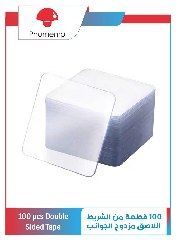 phomemo 100 Pcs Double Sided Adhesive Pads, Two Sided Precut Squares Tape, Nano Gel Clear,Sticky Tack Double Sided Tape for Walls Hanging - Image 1