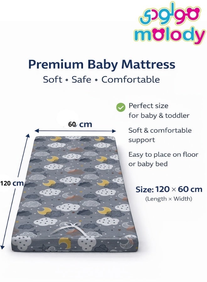 مولودي مرتبة سرير أطفال فاخرة 120×60 سم – سماكة عالية مريحة، غطاء بسوستة قابل للغسل، قماش ناعم وآمن للرضع - Image 2