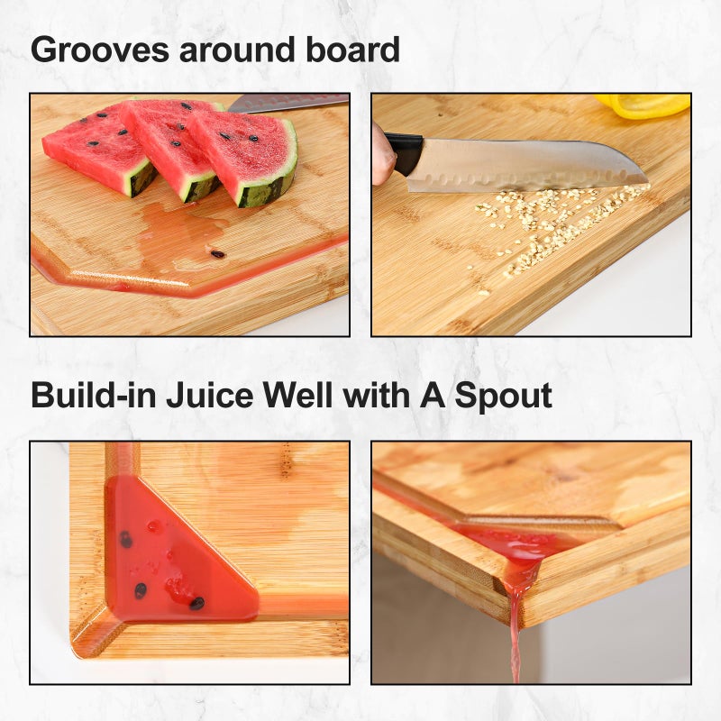 Hiware 24 x 18 Extra Large Bamboo Serving Boards for Kitchen, Heavy Duty Wood Butcher Block Chopping Board with Handle and Juice Groove for Meat, Large Charcuterie Board, Over the Sink Cutting Board - Image 4