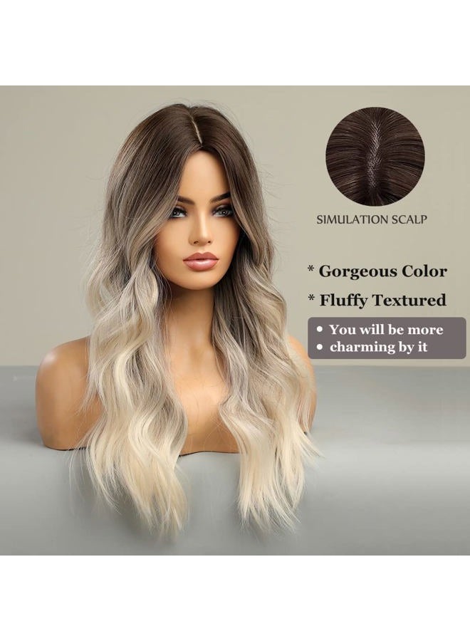 Esmee باروكة طويلة مموجة أومبري بني إلى أشقر للنساء شعر صناعي مقاوم للحرارة باروكة أومبري للاستخدام اليومي والحفلات وكوسبلاي - 24 بوصة - Image 2