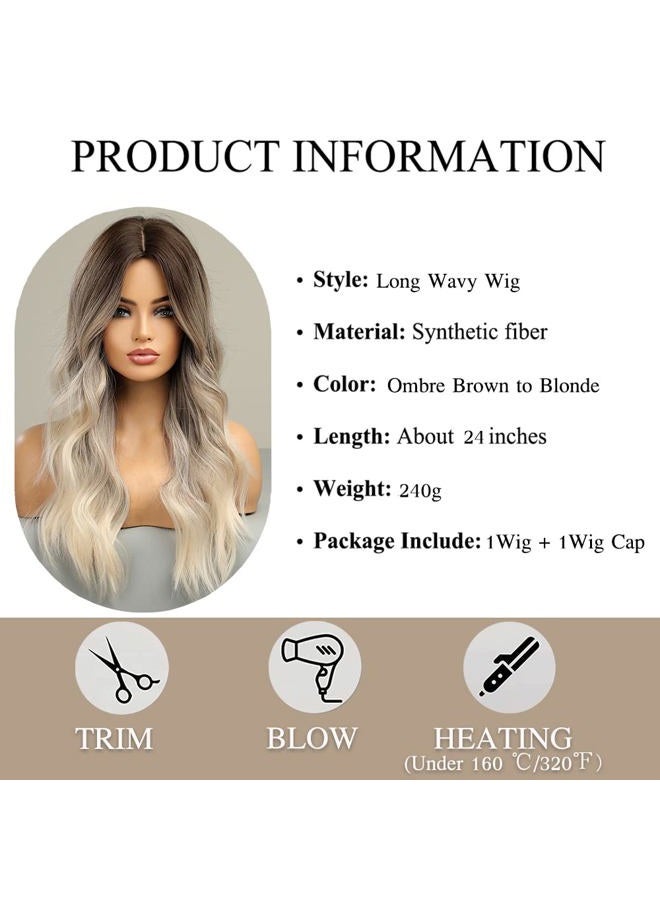 Esmee باروكة طويلة مموجة أومبري بني إلى أشقر للنساء شعر صناعي مقاوم للحرارة باروكة أومبري للاستخدام اليومي والحفلات وكوسبلاي - 24 بوصة - Image 5