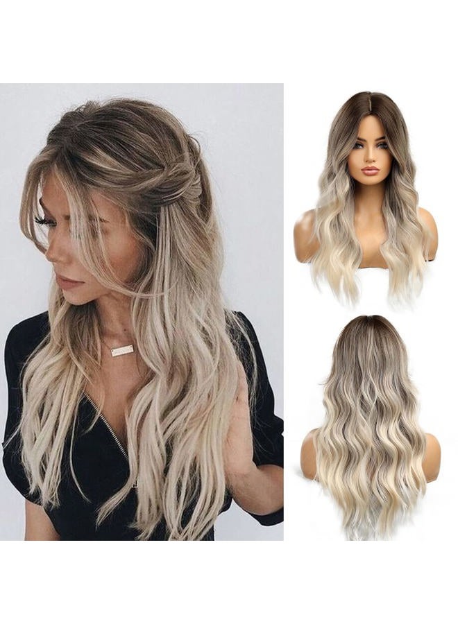 Esmee باروكة طويلة مموجة أومبري بني إلى أشقر للنساء شعر صناعي مقاوم للحرارة باروكة أومبري للاستخدام اليومي والحفلات وكوسبلاي - 24 بوصة - Image 1