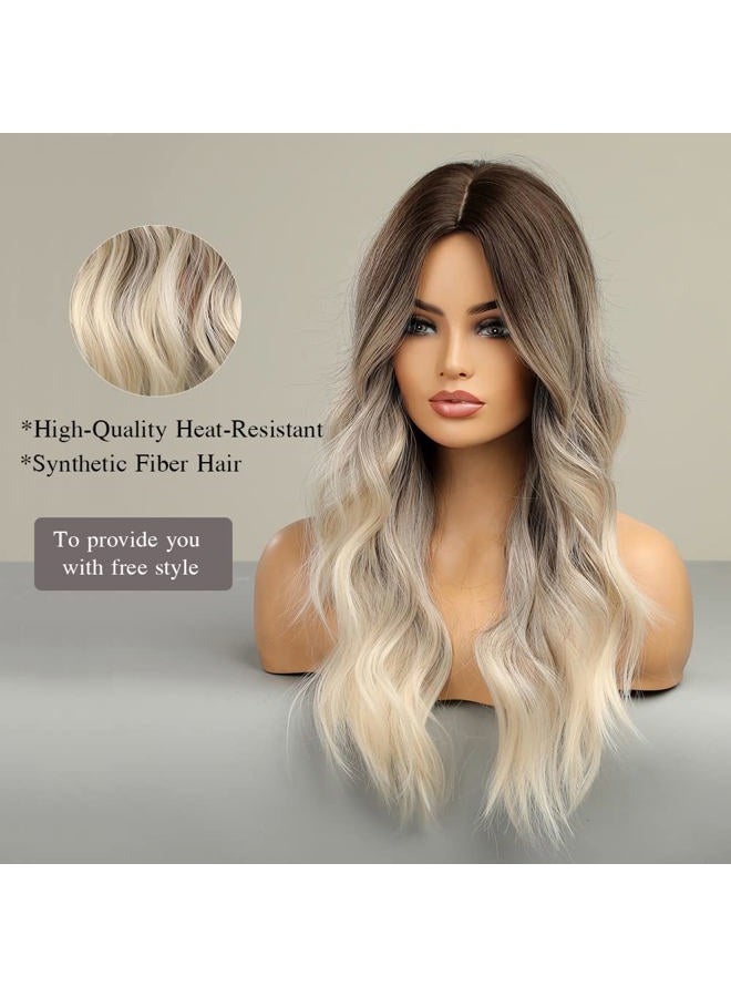 Esmee باروكة طويلة مموجة أومبري بني إلى أشقر للنساء شعر صناعي مقاوم للحرارة باروكة أومبري للاستخدام اليومي والحفلات وكوسبلاي - 24 بوصة - Image 3