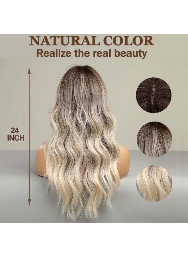 Esmee باروكة طويلة مموجة أومبري بني إلى أشقر للنساء شعر صناعي مقاوم للحرارة باروكة أومبري للاستخدام اليومي والحفلات وكوسبلاي - 24 بوصة - Image 4