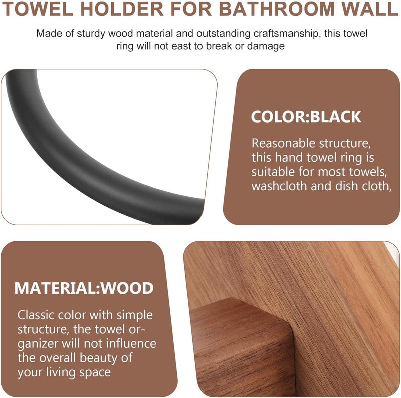 Hand Towel Holder Towel Ring Wooden Bathroom Wall-Mounted Black Single Rod Rack for Kitchen and Bathroom Use - Image 3