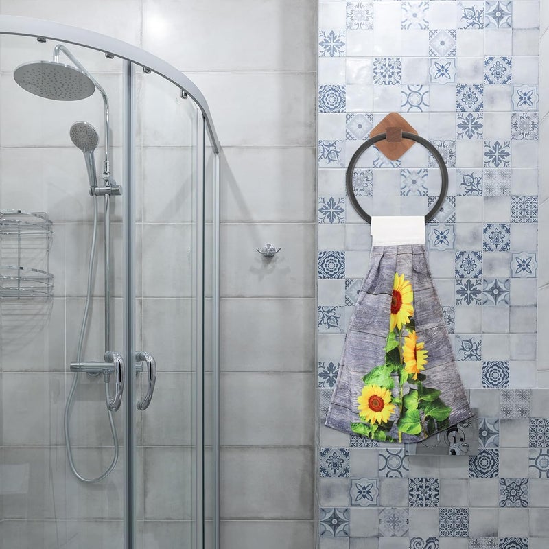 Hand Towel Holder Towel Ring Wooden Bathroom Wall-Mounted Black Single Rod Rack for Kitchen and Bathroom Use - Image 2