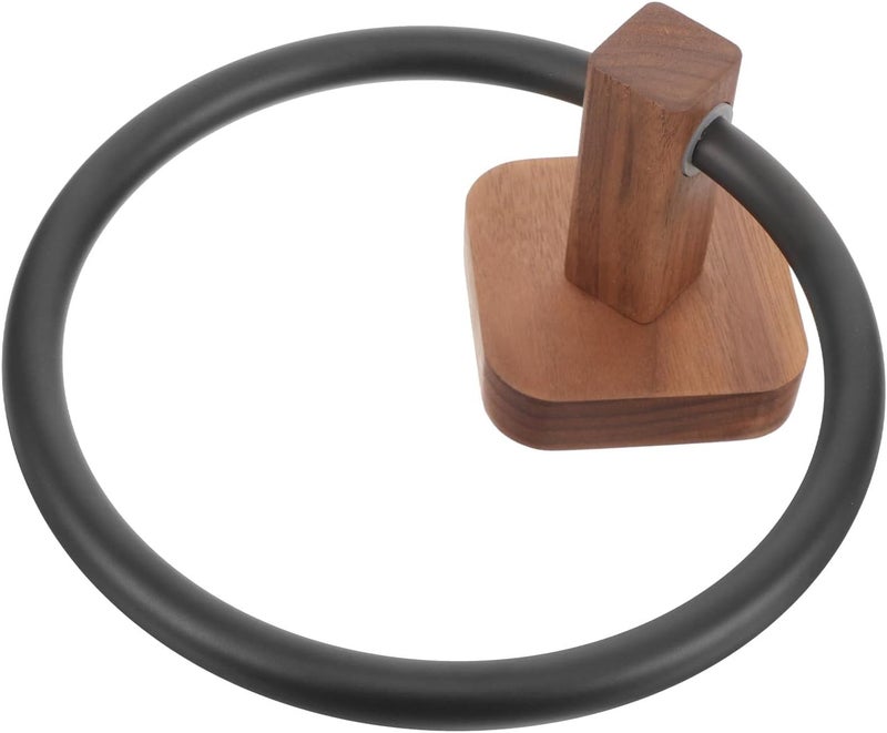 Hand Towel Holder Towel Ring Wooden Bathroom Wall-Mounted Black Single Rod Rack for Kitchen and Bathroom Use - Image 1
