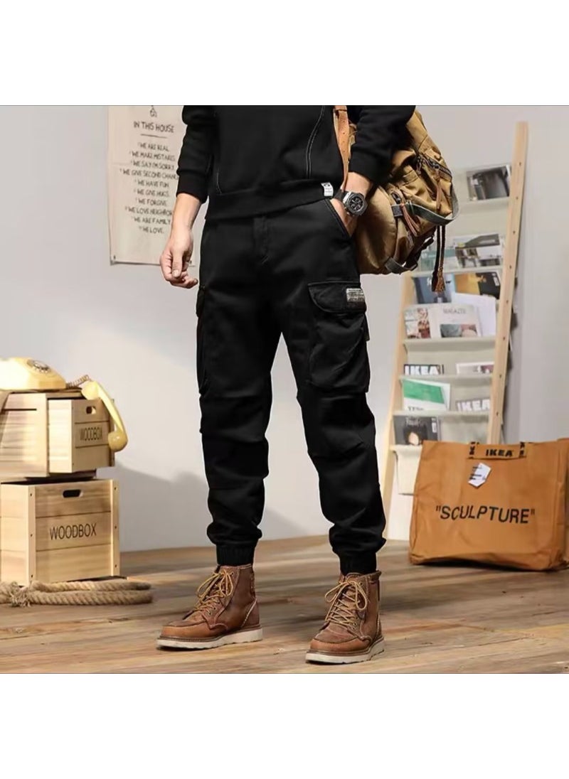Generic Autumn/winter Mens Casual Pants American Style Loose Fit Heavy Duty Washing Large Pocket Versatile Trendy Brand Cargo Pants Black  - Image 1