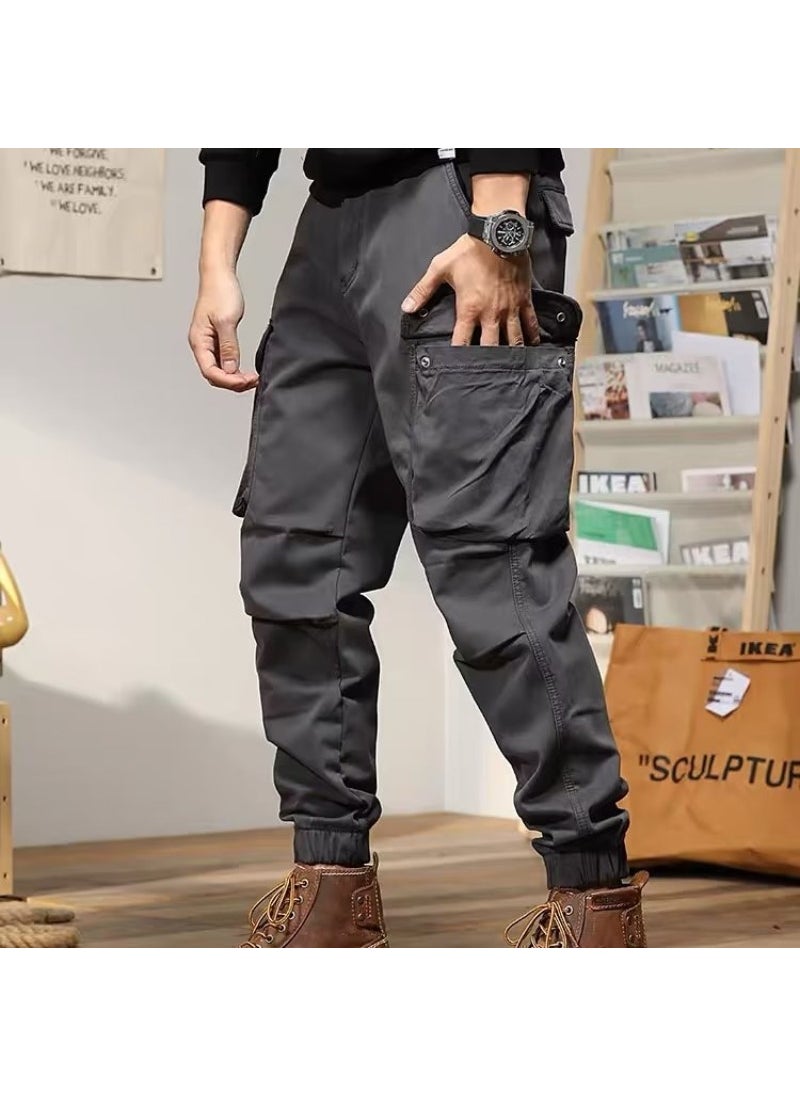 Generic Autumn/winter Mens Casual Pants American Style Loose Fit Heavy Duty Washing Large Pocket Versatile Trendy Brand Cargo Pants Black  - Image 2