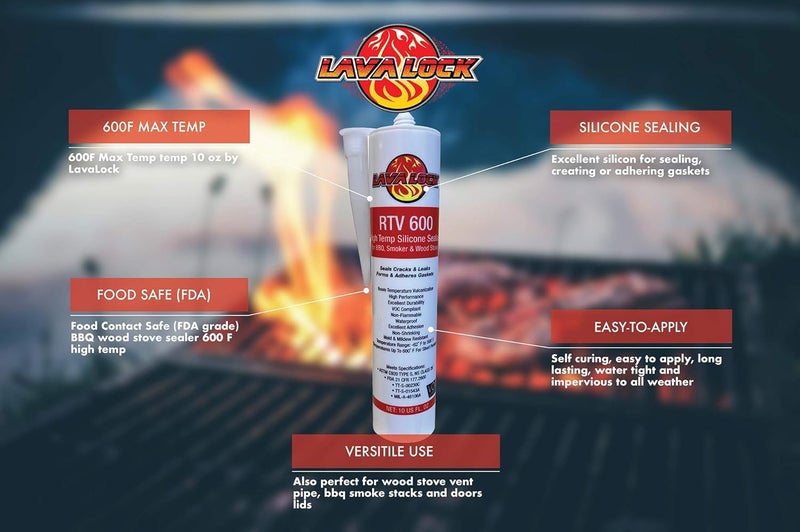 LavaLock لاصق مانع تسرب الشواية والمدخن عالي الحرارة LavaLock RTV، عبوة 10 أونصات (600 درجة فهرنهايت - أحمر) محلي وعابر شحن - Image 2