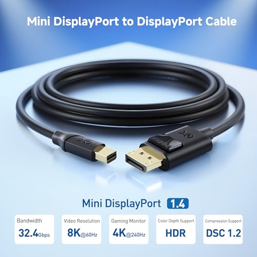Cable Matters 32.4Gbps Mini DisplayPort to DisplayPort 1.4 Cable - 10ft, Support [8K@60Hz HDR], Mini DP to DP 1.4 Cable, Display Port to MiniDisplayPort Compatible with Thunderbolt & Thunderbolt 2 - Image 2