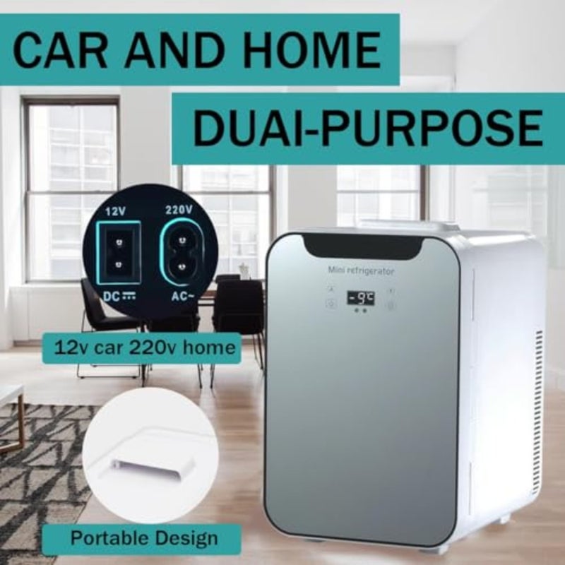 Car Mini Fridge, 20L Portable Quiet Cooler Warmer for Skincare Beauty, Truck, Picnic, Office, Travel ABS Plastic, Black, Dual Core Cooling with Digital Thermostat Display Cosmetic Mirror - Image 3