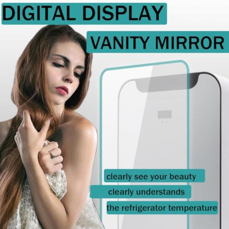 Car Mini Fridge, 20L Portable Quiet Cooler Warmer for Skincare Beauty, Truck, Picnic, Office, Travel ABS Plastic, Black, Dual Core Cooling with Digital Thermostat Display Cosmetic Mirror - Image 2