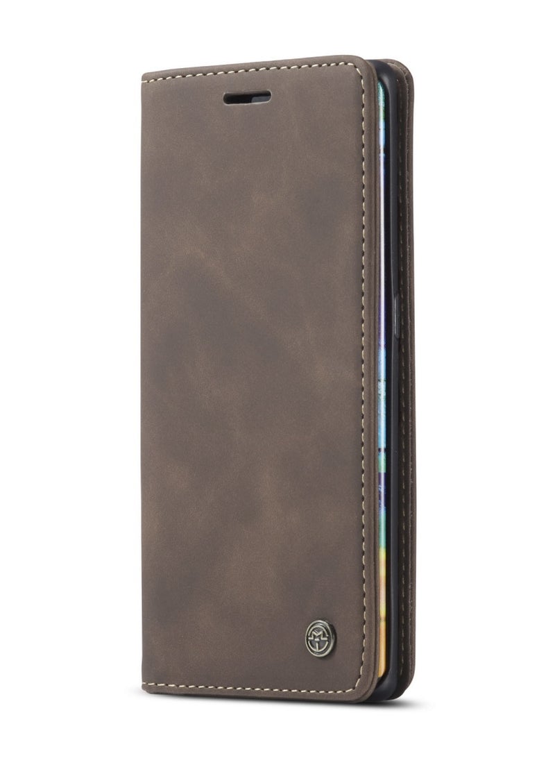 CaseMe HUAWEI Mate 30 pro 4G/5G Wallet Case Book Folding Flip Folio Case with Magnetic Kickstand Card Slots Protective Cover - Coffee - Image 2