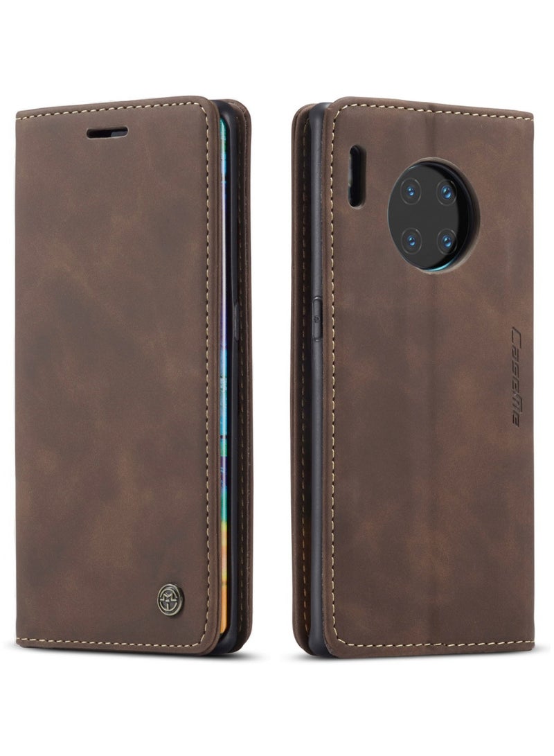 CaseMe HUAWEI Mate 30 pro 4G/5G Wallet Case Book Folding Flip Folio Case with Magnetic Kickstand Card Slots Protective Cover - Coffee - Image 1
