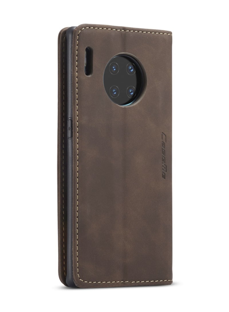 CaseMe HUAWEI Mate 30 pro 4G/5G Wallet Case Book Folding Flip Folio Case with Magnetic Kickstand Card Slots Protective Cover - Coffee - Image 3