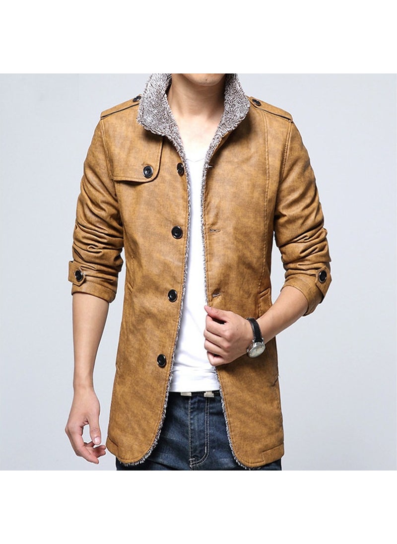 1 x 5 pcs Thickened Fleece-Lined Casual Mens Leather Jacket Warm Stand Collar Plus Size Cross-Border Leather Clothing For Youth Earthy yellow - pzsku/Z0ED25309A5DA81D2632CZ/45/_/1741690920/8e9b0af9-fc18-4510-818a-a7f57654905d