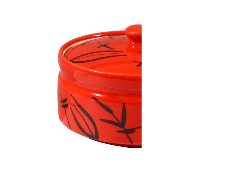 Caffeine Ceramic Handmade red Bamboo Serving Donga with lid Set of 3 1 Large 1 Medium 1 Small - Image 2