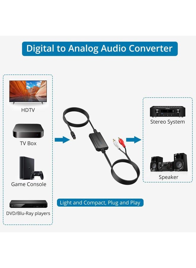 AUTOUTLET محول الصوت الرقمي التناظري Autoutlet 192 كيلوهرتز مع كابل 1.1 متر RCA ذكر، محول Toslink-RCA بصيغة 192 كيلوهرتز - Image 5