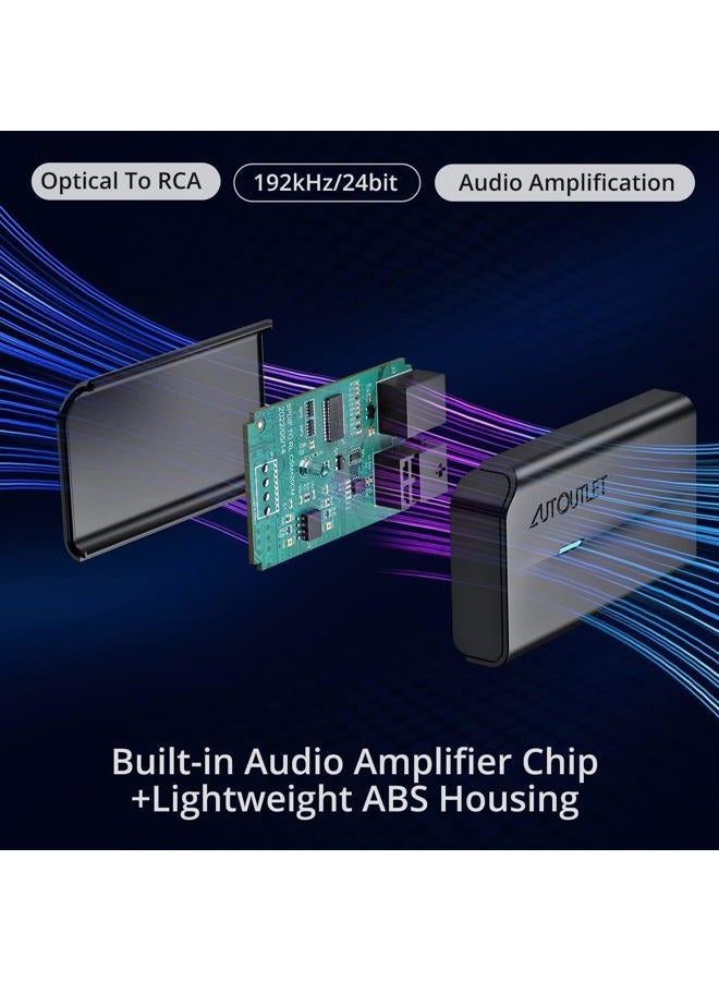 AUTOUTLET محول الصوت الرقمي التناظري Autoutlet 192 كيلوهرتز مع كابل 1.1 متر RCA ذكر، محول Toslink-RCA بصيغة 192 كيلوهرتز - Image 2