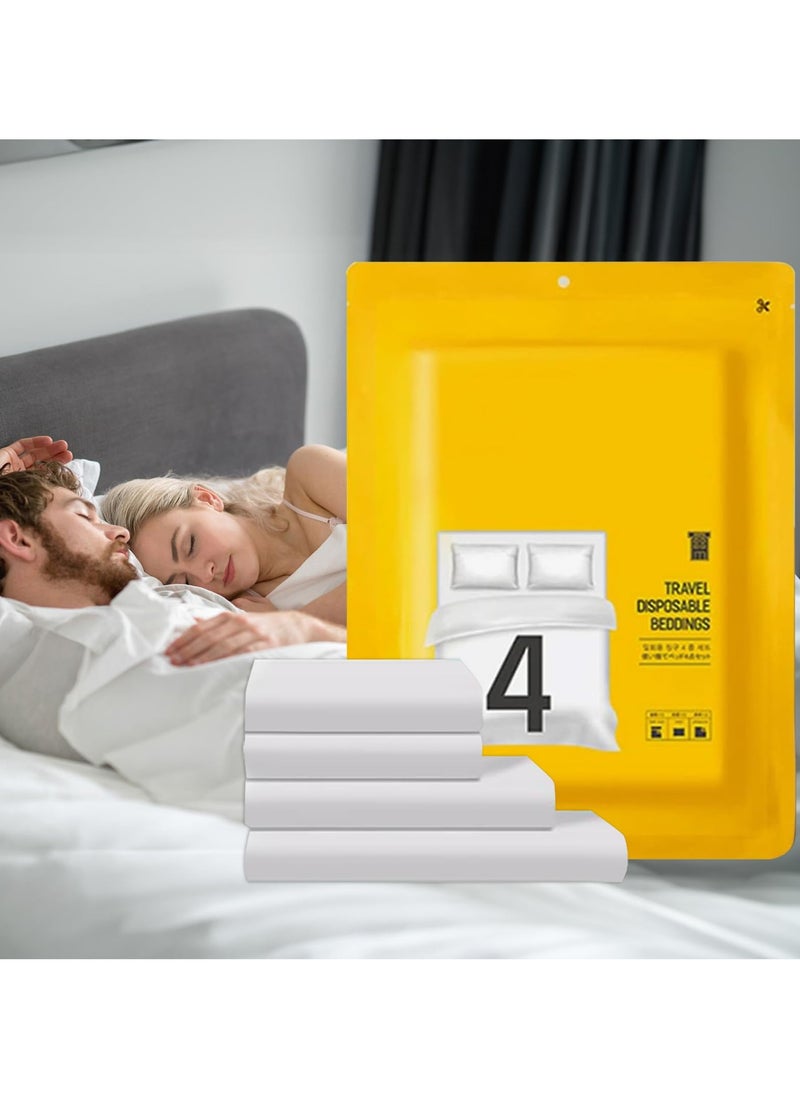 HaHaHai 4Piece Disposable Bed Sheet Set, Portable Disposable Quilt Cover and Pillow Case Disposable Bedding Sets  - Image 1
