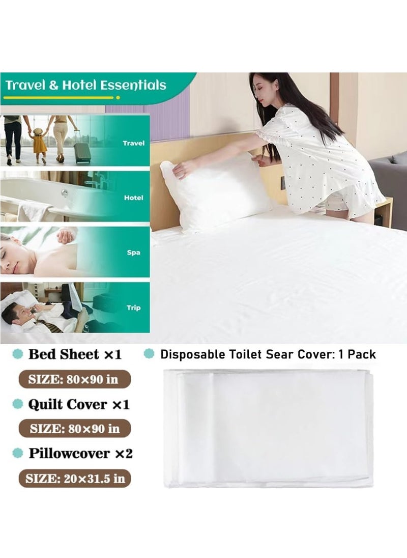 HaHaHai 4Piece Disposable Bed Sheet Set, Portable Disposable Quilt Cover and Pillow Case Disposable Bedding Sets  - Image 2
