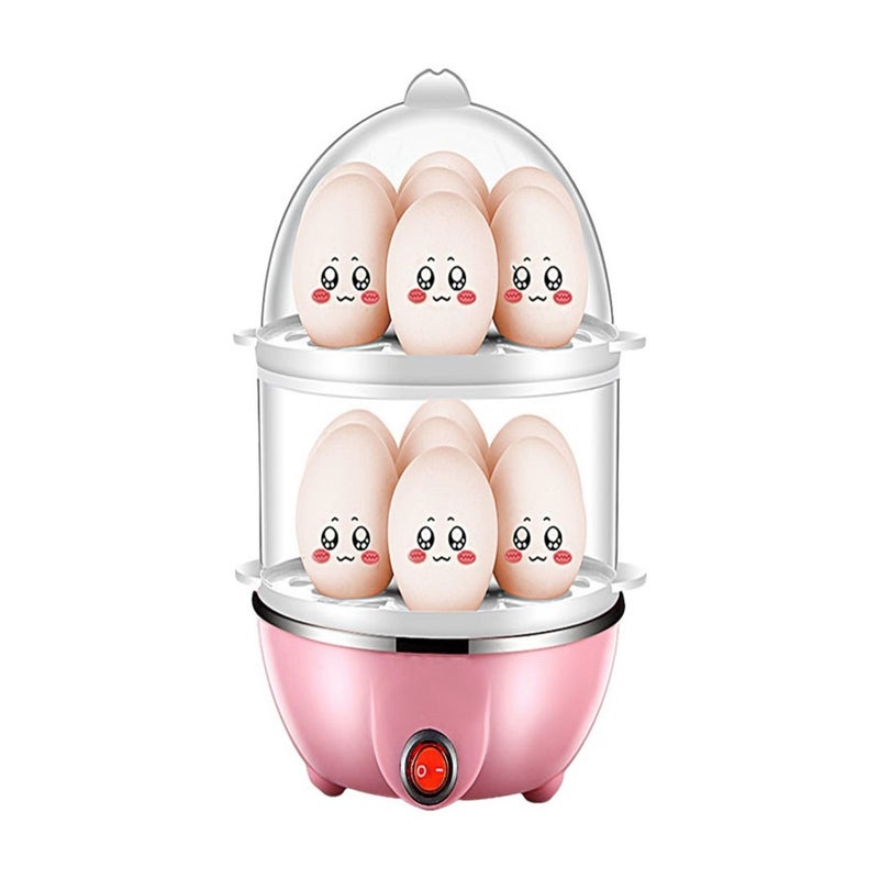 Double Layer Egg Cooker 14 Egg Capacity Hard Boiled Egg Cooker Anti-dry Electric Egg Boiler with 40mL Measuring Cup Steam Vegetables - Image 1