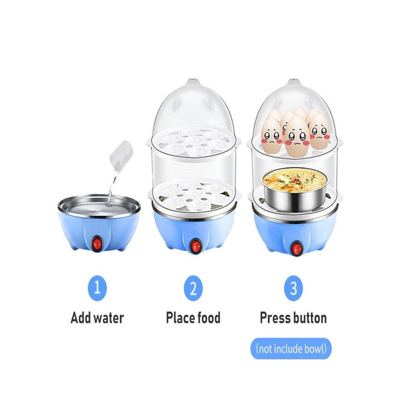 Double Layer Egg Cooker 14 Egg Capacity Hard Boiled Egg Cooker Anti-dry Electric Egg Boiler with 40mL Measuring Cup Steam Vegetables - Image 4