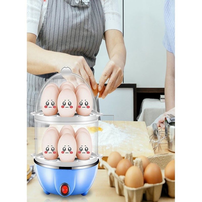 Double Layer Egg Cooker 14 Egg Capacity Hard Boiled Egg Cooker Anti-dry Electric Egg Boiler with 40mL Measuring Cup Steam Vegetables - Image 3