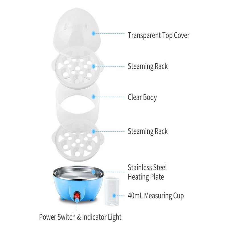 Double Layer Egg Cooker 14 Egg Capacity Hard Boiled Egg Cooker Anti-dry Electric Egg Boiler with 40mL Measuring Cup Steam Vegetables - Image 5