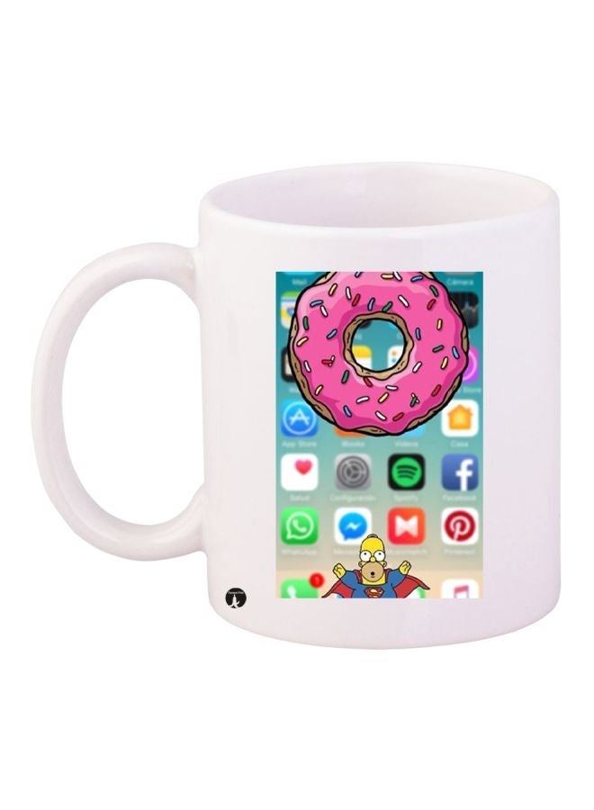 RYN Donut Printed Coffee Mug White/Pink/Yellow 11ounce