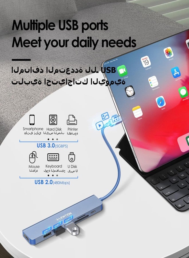 لينشن موزع USB-C من LENTION مع شحن بقوة 100 واط، ومنفذ HDMI بدقة 4K، وقارئ بطاقات مزدوج، ومتوافق مع USB 3.0 و 2.0، متوافق مع أجهزة MacBook Pro 2025-2016، و Mac Air/Surface الجديد، و Chromebook، وغيرها، محول برنامج تشغيل مستقر (CB-CE18، أزرق) - Image 4