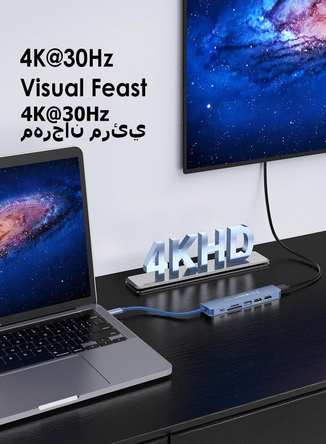 لينشن موزع USB-C من LENTION مع شحن بقوة 100 واط، ومنفذ HDMI بدقة 4K، وقارئ بطاقات مزدوج، ومتوافق مع USB 3.0 و 2.0، متوافق مع أجهزة MacBook Pro 2025-2016، و Mac Air/Surface الجديد، و Chromebook، وغيرها، محول برنامج تشغيل مستقر (CB-CE18، أزرق) - Image 2