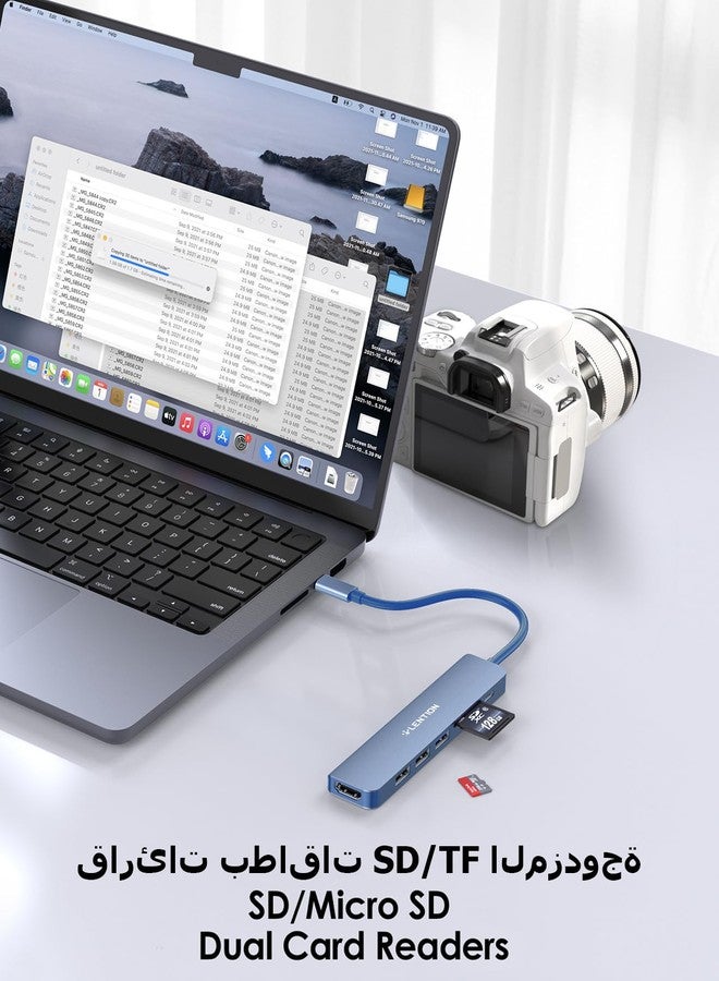 لينشن موزع USB-C من LENTION مع شحن بقوة 100 واط، ومنفذ HDMI بدقة 4K، وقارئ بطاقات مزدوج، ومتوافق مع USB 3.0 و 2.0، متوافق مع أجهزة MacBook Pro 2025-2016، و Mac Air/Surface الجديد، و Chromebook، وغيرها، محول برنامج تشغيل مستقر (CB-CE18، أزرق) - Image 3